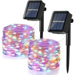 [lot de 2] guirlande lumineuse exterieur solaire, 12m 100 led guirlande guinguette no�l solaire �tanche ...