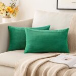 Lot de 2 housses de coussin en velours c�tel� 30 x 50 cm, vert fonc�, pour canap� ou chambre.