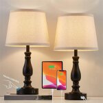 Lot de 2 lampes de chevet tactiles avec ports de charge usb - c et usb - a, abat - jour en lin, lampe ...