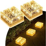 Lot de 2 lampes solaires � 6 led en verre pav�s - lumi�re blanche chaude - capteur de lumi�re marche ...