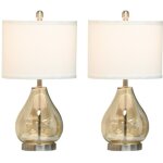 Lot de 2 lampes de table culot e27 lampe de chevet 40 w verre lin m�tal ambre � 30 x 56 cm