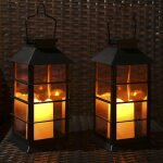 Lot de 2 lanternes solaires exterieures jardin avec bougie led sans flamme, lanterne ext�rieure �tanche ...