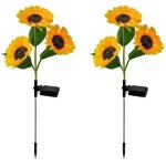 Lot de 2 lumi�res solaires d�coratives tournesol - fleurs led sur piquet pour jardin - �tanches
