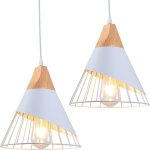 Lot de 2 lustres vintage en m�tal blanc, style industriel, design bois, id�al pour une salle � manger, ...