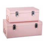 Lot de 2 malles de rangement mtal cantine 47cm rose