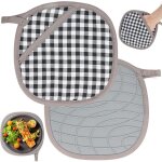 Lot de 2 maniques avec sac, coussinets chauds en silicone et coton, gants de cuisine rsistants  la ...
