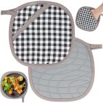 Lot de 2 maniques avec sac, silicone / coton, r�sistants chaleur, antid�rapants, cuisine / p�tisserie ...