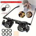 Lot de 2 microscopes casque � led & loupes mini pliables lentilles 2x - 24x - distance objet 2 - 16cm ...