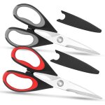 Lot de 2 paires de ciseaux de cuisine en acier inoxydable avec housse de scurit - poigne souple - ...