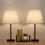 Lot de 2 petites lampes de chevet, e27, lampe de table avec base en m�tal et abat - jour en lin pour ...