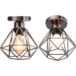 Lot de 2 plafonnier industriel e27 vintage luminaire suspension de plafond abat - jour diamant 16cm ...