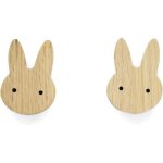 Lot de 2 poign�es de meubles pour enfant en ch�ne non trait� avec motif lapin - bouton pour commode, ...