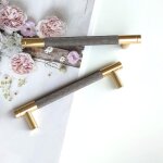 Lot de 2 poign�es de meuble modernes dor�es, entraxe de 128 mm, poign�es de porte de cuisine, poign�es ...