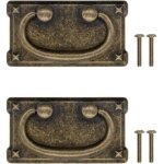 Lot de 2 poign�es de tiroir anciennes pliables, design en fer bronze, pour portes coulissantes, commodes, ...