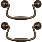 Lot de 2 poign�es de tiroir antiques pliantes en fer bronze pour portes d'armoire, commode, cuisine, ...