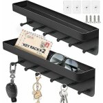 Lot de 2 porte clef mural avec 6 crochets, porte - cl�s mural en m�tal avec �tag�re de rangement, porte ...