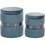 Lot 2 poufs coffres de rangement en velours bleu avec ceinture en acier argent� id�als pour chambre ou ...
