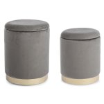 Lot de 2 poufs coffre rangement en velours gris