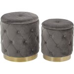 Lot 2 poufs coffres de rangement en velours gris capitonné et base en acier doré pour chambre ou salon ... Lot 2 poufs coffres de rangement en velours gris capitonné et base en acier doré pour chambre ou salon ...