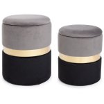 Lot de 2 poufs coffre rangement en velours gris - noir