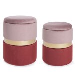 Lot de 2 poufs coffre rangement en velours rose - rouge