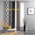 Douceur d'int�rieur - lot de 2 rideaux a oeillets 140 x 260 cm polyester imprime galileo noir