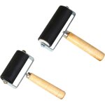 Lot de 2 rouleaux en caoutchouc - avec poign�e en bois - noir - pour techniques d'impression, tampons, ...