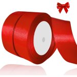 Lot de 2 rubans de satin rouges - 38 mm x 22 m - d�coration de cadeau - pour mariage, bapt�me et anniversaire ...