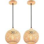 Lots de 2 suspension en bambou tissage lustre style boh�me abat - jour en bambou lampe de plafond vintage ...