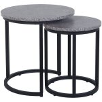 Beliani - lot 2 tables basses d'appoint plateux ronds effet béton gris et structure en métal noir design ... Beliani - lot 2 tables basses d'appoint plateux ronds effet béton gris et structure en métal noir design ...