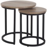 Beliani - lot 2 tables basses d'appoint plateux ronds effet bois fonc et structure en mtal noir design ...