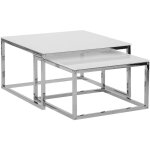 Lot de 2 tables basses carres 50x60 cm en verre et acier blanc et argent brea