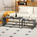 Lot de 2 tables basses gigognes design industriel encastrable en m�tal noir et effet marbre gris fonc� ...