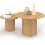 Lot de 2 tables basses gigognes juliette rondes 54 / 70 effet lattes tasseau bois coloris ch�ne