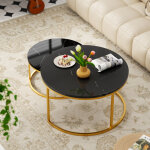 Lot de 2 table basse gigogne ronde classique avec cadre dor� et panneau noir