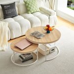 Eggree - lot de 2 tables basses gigognes rondes style scandinave - table de salon - 80 x 45 cm et 60 ...