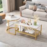 Lot de 2 tables basses gigognes ? style scandinave moderne ? forme ronde et rectangulaire ? plateau effet ...