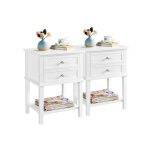 Lot de 2 tables de chevet en bois blanc tables de nuit bout de canap avec 2 tiroirs et 1 tagre de ...