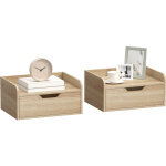 Lot de 2 tables de chevet murales - homcom - tiroir et plateau � rebords sur�lev�s - panneau de particules ...