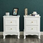 Lot de 2 tables de chevet avec 2 tiroirs, 38, 5 x 30, 5 x 52, 5 cm, style baroque, mdf, blanc Lot de 2 tables de chevet avec 2 tiroirs, 38, 5 x 30, 5 x 52, 5 cm, style baroque, mdf, blanc