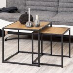 Hellin - lot de 2 tables gigognes 50 et 40 cm dcor chne et mtal noir - fynca