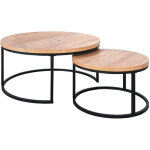 Lot de 2 tables gigognes rondes coffee pieds m�tal