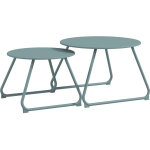 Lot de 2 tables gigognes rondes en m�tal �poxy pour jardin, tables basses empilables stables pour terrasse ...