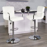 Lot de 2 tabourets de bar avec dossier, accoudoir, chromé, rotation à 360°, hauteur réglable, blanc - ... Lot de 2 tabourets de bar avec dossier, accoudoir, chromé, rotation à 360°, hauteur réglable, blanc - ...