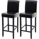 Lot de 2 tabourets de bar hhg - 717, bois, cuir reconstitu, noir / pieds foncs