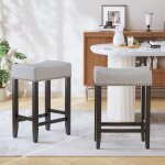 Lot de 2 tabourets de bar pour �lot de cuisine, hauteur comptoir (65, 5 cm), assise en lin pu avec repose ...