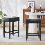 Lot de 2 tabourets de bar pour �lot de cuisine, hauteur comptoir (65, 5 cm), en similicuir noir, avec ...