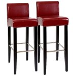 Lot de 2 tabourets de bar n25, bois / cuir, 37x44x102cm - rouge Lot de 2 tabourets de bar n25, bois / cuir, 37x44x102cm - rouge