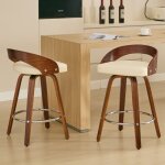 Lot de 2 tabouret de bar pivotant bois, chaise haute cuisine avec dossier bas, si�ge rembourr� tissu ...