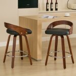 Lot de 2 tabouret de bar pivotant bois, chaise haute cuisine avec dossier bas, si�ge rembourr� tissu ...